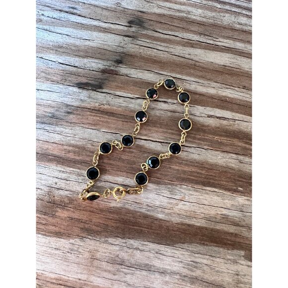 Swarovski Black Faceted Gold-Plated Bracelet Swan Logo - Picture 5 of 6